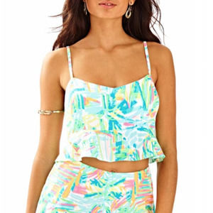 Lilly Pulitzer Linnea Top Blouse Cropped Sleeveless Peplum Cami Women's Size XXS